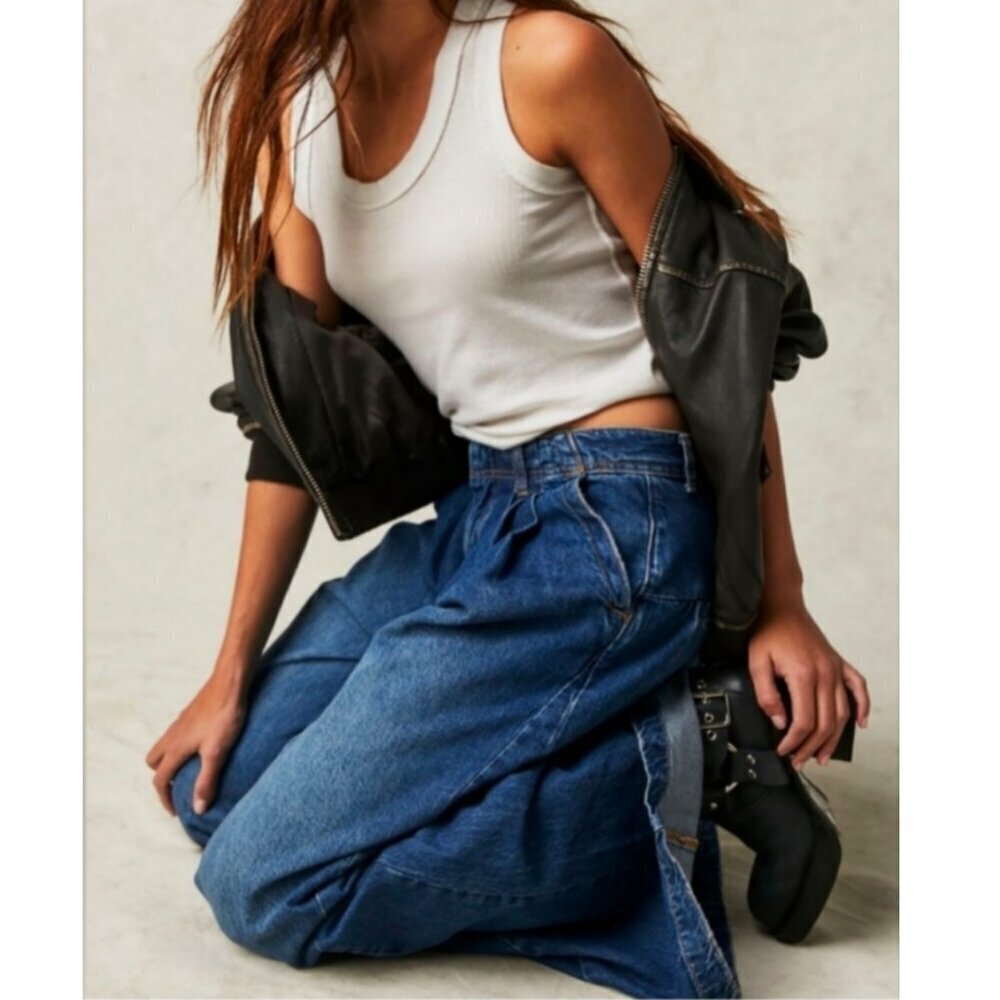 Free People We The Free Equinox Mid Rise Wide Leg Denim Trousers Size 28 - Picture 2 of 10